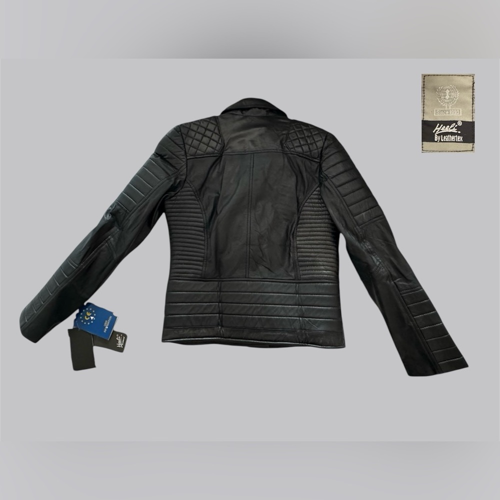 Heeli By Leathertex Women's Genuine Leather Quilted Motorcycle Jacket - Picture 4 of 8